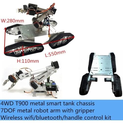 Wireless Wifi Control Full Metal 7DOF Robot Arm With Gripper + Large 4WD T900 Smart Crawler RC Tank Chassis Kit DIY For Arduino