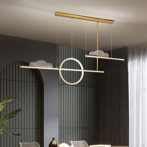 Nordic Light Luxury Restaurant Dining Table LED Pendant Personality Creative Retro Ring Strip Light Modern Simple Bar Table Lamp