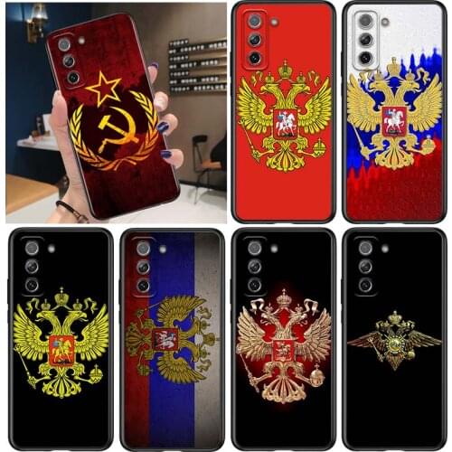 Russia Flag national emblem for Samsung Galaxy S21 Ultra Plus Note 20 10 9 8 S10 S9 S8 S7 S6 Edge Plus Black Phone Case