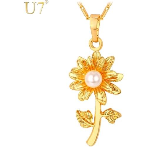 U7 White Simulated Pearl Jewelry Flower Pendant Necklace Gold/Silver Color Necklace Women Fashion Jewelry Wholesale P678