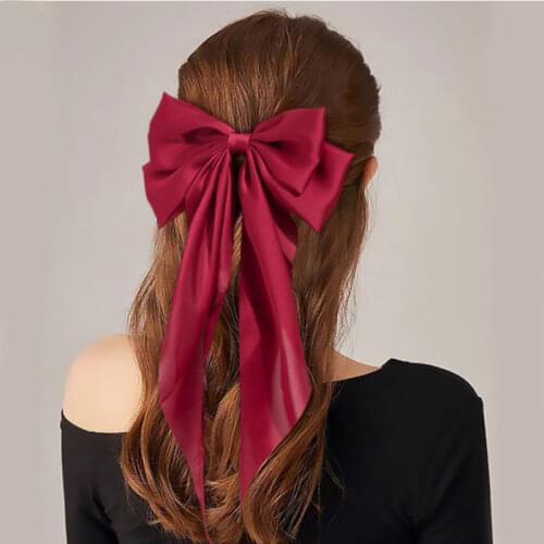 Solid Color Big Large Satin Bow Hairpins Barrettes For Women Girl Wedding Long Ribbon Korean Hair Clip Hairgrip Hair Accessories