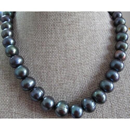 18"11-12mm natural tahitian black baroque pearl necklace