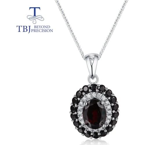 Natural black garnet pendant with chain oval cut 7*9mm zambia garnet jewelry 925 sterling silver for women