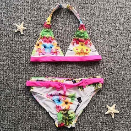 6-16 Years Teenager Girl Bikini Set Print Girl Swimsuit Kids Swimwear 2 Piece Big Girl Swim Wear Swimming Bathing Suit Pink Blue