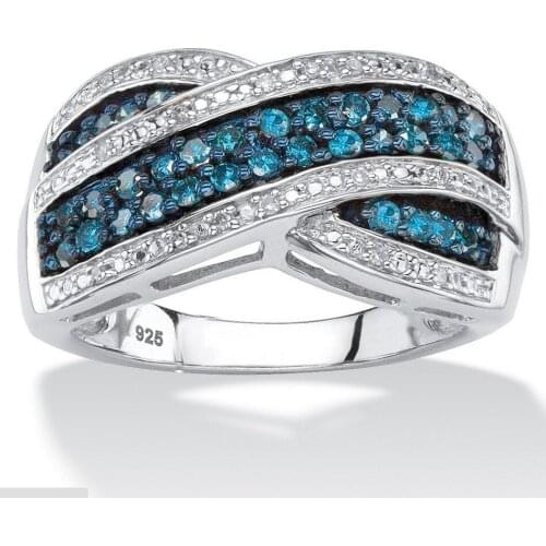 Hainon Luxury Cross Rings Crystal White Blue Zircon Beautifully Ring Female Silver Color Wedding Jewelry Promise Engagement Ring