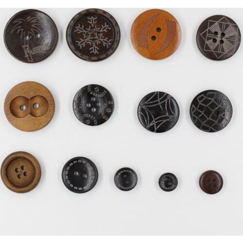10-50PCs/pack wooden Buttons Bulk Sewing Accessories Pattern Printed Black 10-30mm Scrapbooking Accessories dia Supplies