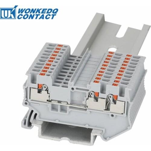 Din Rail Terminal Blocks PT 1.5-Twin 3 Conductors Push In Spring Screwless Feed Through Wire Conductor 10pcs