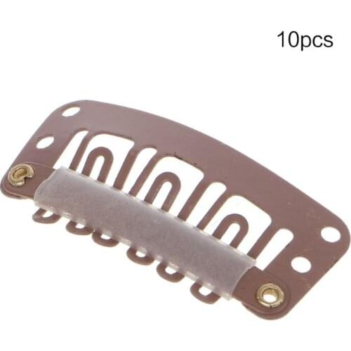 New Hot 32mm 10 pcs Middle U Brown Snap Hair Clip For Wig Hair Extension