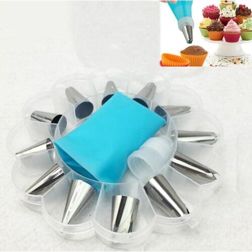 14Pcs Icing Piping Cream Pastry Bag Nozzle Set DIY Cake Decorating Set Stainless Steel Nozzle Set With Collecting Storage
