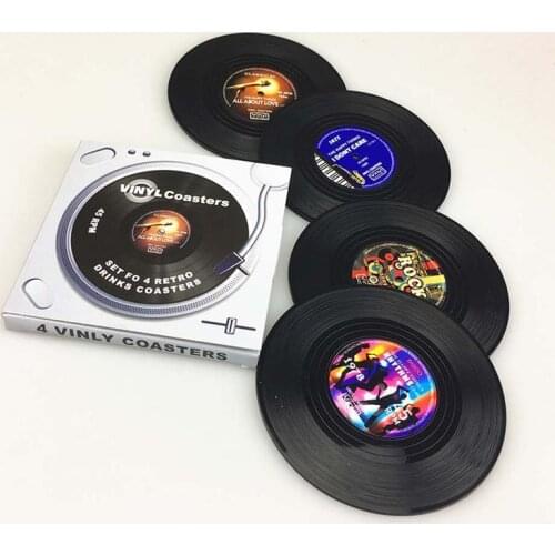 4pcs Spinning Retro Vinyl Record Drinks Coasters Cup Mat Creative Decor Coffee Placemat Home Decorations Accessories Party Decor
