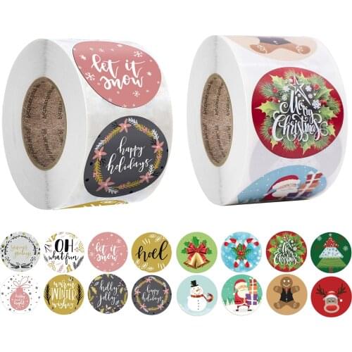 500pcs/1 roll Merry Christmas Label Stickers Decor adhesive Paper 2.5/3.5cm Tag Wrap Gift Pack Seal Happy Holidays Xmas Tree Elk