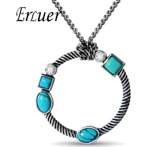 ARUEL fashion Classic Round pendant necklace Unisex Party long Old silver color Link Chain Crystal jewelry Christmas gifts