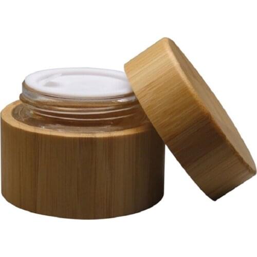 10PCS Bamboo Glass Jar Empty Refillable Bottle Cosmetic Cream Jar Storage Container Inner Glass Outter Bamboo Wood Jar 30G 50G