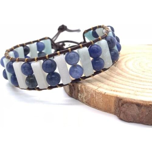 Natural Stone Bracelet Vintage Leather Rope Beaded Braided Bracelet White Stone Imperial Stone Multi-layer Bead Wrapped Bracelet