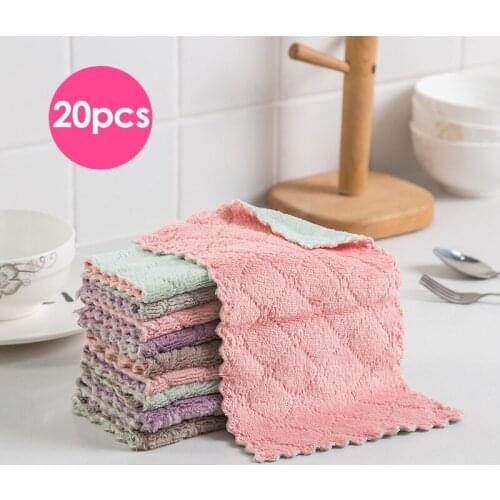 20pcs/lot Kitchen Dish Cleaning Cloth Microfiber Dish Washing Napkin Scouring Pad Rags Household Drying Cleaning Towel