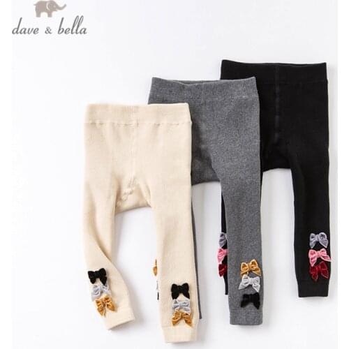DB15700 dave bella winter infant baby girls lolita bow solid padded leggings children fashion leggings