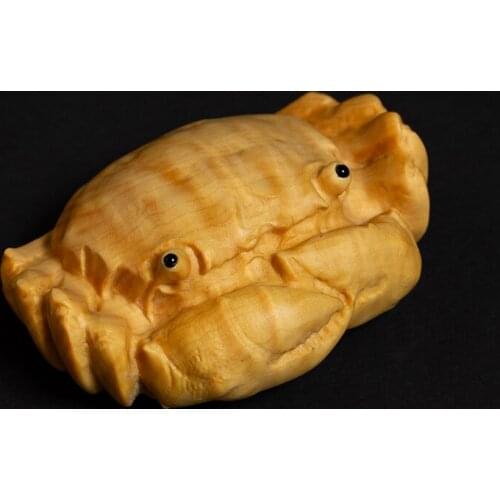 Boxwood Carving Feng Shui Real Wood Decoration Animal Statue Crab Sculpture Home Decor
