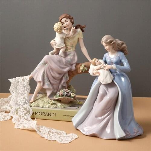 Lovely Mother Baby Pattern Ornament Desktop Decor Ceramic Artwork Decorative Tools for Living Room Hallway