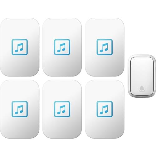 CACAZI Self-powered Home Wireless Doorbell Waterproof No Battery Button US EU UK Plug 60 Chime 0-110 DB 1 Transmitter 6 Receiver