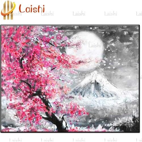 Doodle Mount Fuji, cherry tree Diamond Painting Diamond Embroidery decor Rhinestone Mosaic Picture by numbers hobby gift custom