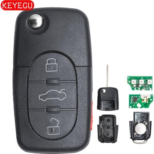 Keyecu 1J0 959 753 F Flip Key Remote Car Key Fob 3+1 Buttons 315MHz ID48 for VW Beetle Cabrio Golf Jetta Passat 1J0959753F