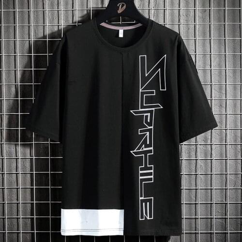 Plus Size Summer Oversized T Shirt Men Streetwear Hip Hop Harajuku T-shirts Male Patchwork Letter Print Tops Tees 6XL 7XL 8XL