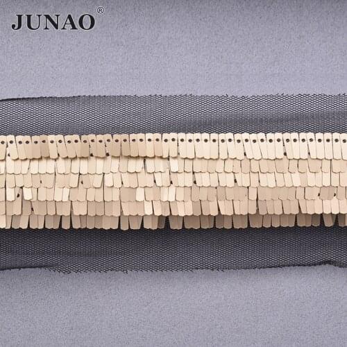 JUNAO 1 Yard 35mm Silver Black Gold Sequin Ribbon Trim Sewing Fabric Tape Crafts Handmade Material DIY Hairbows Dress Decoration