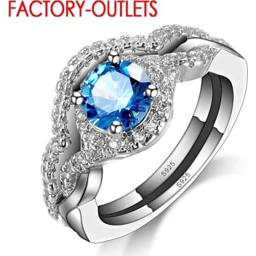 Classic Elegant Engagement Wedding Rings Set For Women 2Pcs CZ Crystal 925 Princess Ring Jewelry