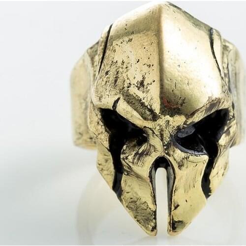 Spartan Hero Helmet Mask Ring for Men Vintage Punk Biker Jewelry Male Cool Antique Color Finger Rings