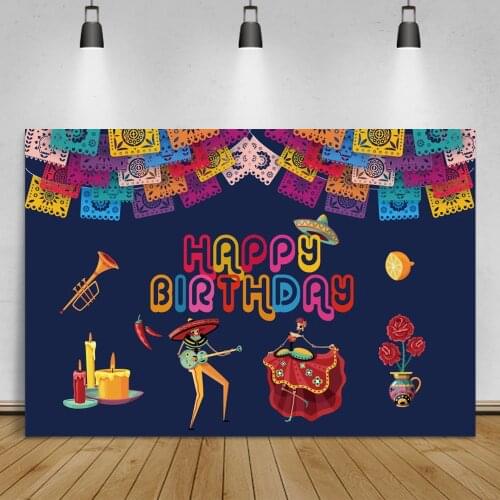 Laeacco Mexican Day of The Dead Party Background Birthday Dancing Customized Photographic Backdrop Flowers Banners Photo Studio