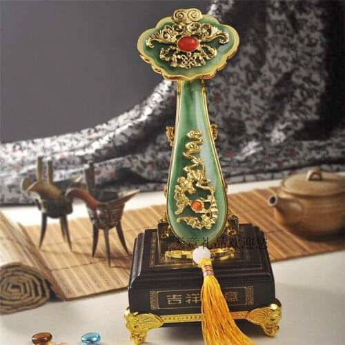 TOP GOOD gift # 2020 office home Mascot efficacious Talisman Money Drawing Fortune Golden JADE RUYI FENG SHUI Sculpture statue