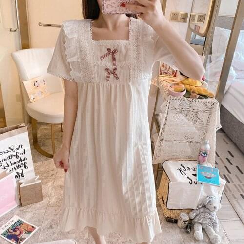 Girls Ruffles Lolita Nightgowns Ladies Vintage Nightdress Palace Style Sleepwear Women Lace Nighty Nightwear Kawaii Negligee