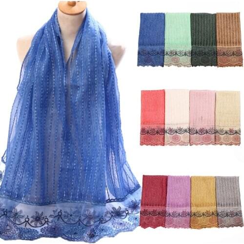 New arrival floral embroidered lace hijab scarf women muslim scarves shawls plain Islamic female bandana maxi headband 10pcs/lot