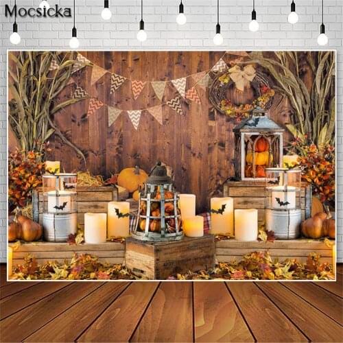 Autumn Fall Pumpkin Backdrop Rustic Wood Board Harvest Photography Background Leaves Birthday Portrait Photo Studio Booth Props