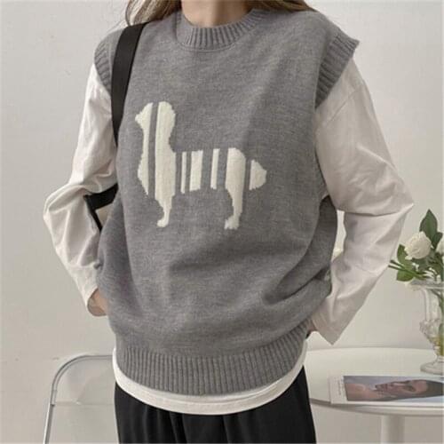 Autumn Versatile Women Sweater Vest Embroidery Gray O-Neck Sleeveless Loose Casual Daily Fashion Trendy Knitted Pullovers Female