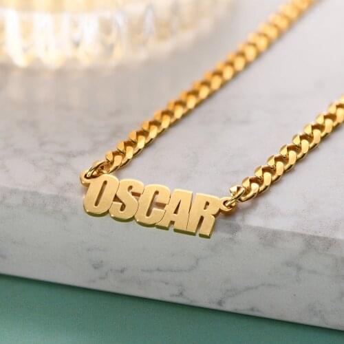 Personalized Custom Name Necklace Pendant Gold Color Cuban Chain Customized Nameplate Necklaces For Women Men Handmade Gifts