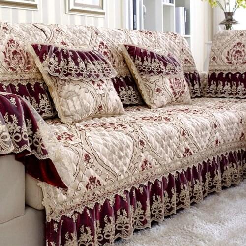 High-end Luxury Sofa Sets Cover Sofa Red Jacquard Lace Sofa Slipcovers Cotton Linen Sectional Couch Covers Lace Towel Case Sofa