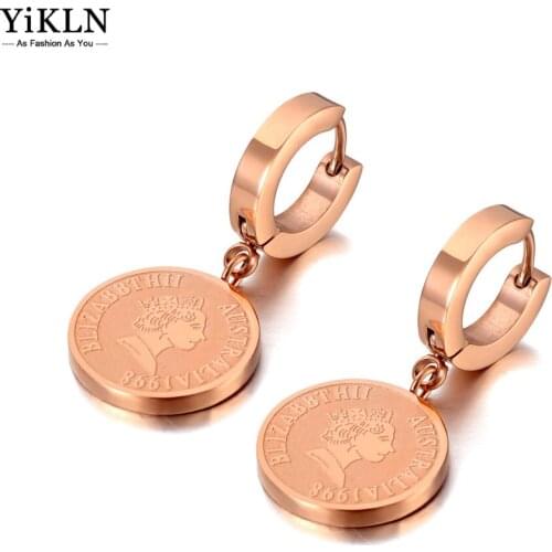 YiKLN Vintage Style Titanium Steel Queen Avatar Hoop Earrings Trendy Rhinestone Party Earrings Jewelry For Women YE20156