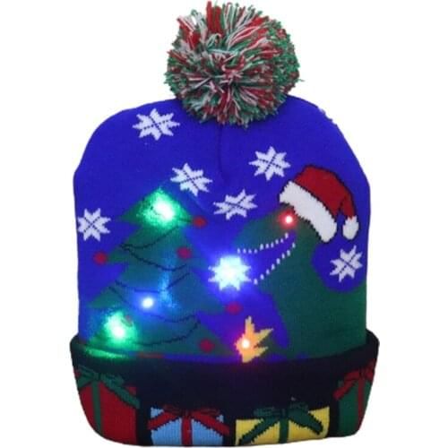 LED Christmas Hat Light Up Christmas Hats Dinosaur Ugly Hat Unisex Knitted Beanie Cap for Holiday Party