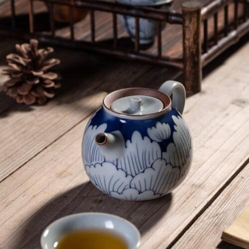 Blue-and-White Teapot Japanese Stoneware Cup Kung Fu Tea Household Ceramics Queen Sancai Cup Ceramic Tea Pot Tea Set Siteel