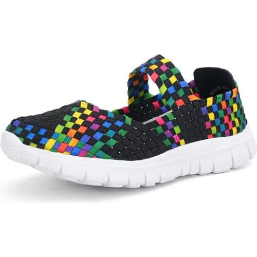 2021Summer Womens Loafers Casual Shoes Comfortable Sneakers Woven Breathable Flat Shoes Outdoor Slip On Sandals