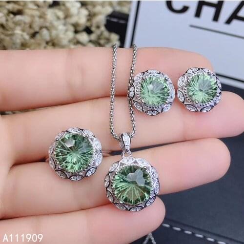 KJJEAXCMY Boutique Jewelry 925 Sterling Silver Inlaid Green Crystal Necklace Ring Earring Famale Suit Beautiful