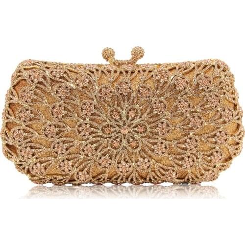 Female Party Bridal crystal gold silver purple Clutches Bags Luxury Diamond Evening Bags Handbags flower Women clutch bag Purse