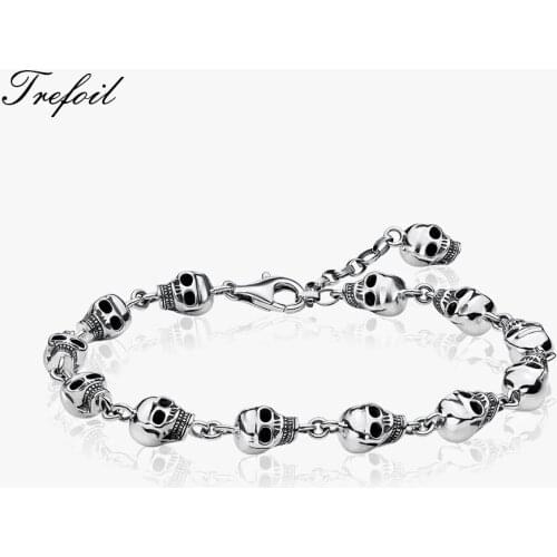 Link Chain Bracelets Skull with Extend Chain, 2019 New Blackened Silver Fashion Jewelry Punk Gift for Men Boy Women Girls