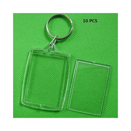 10pcs/Lot Rectangle Transparent Blank Acrylic Insert Photo Picture Frame With Keyring DIY Split Ring Gift