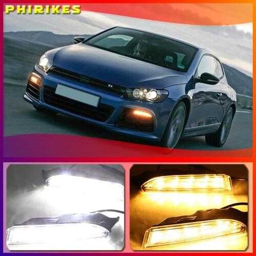 2pcs For Volkswagen VW Scirocco R 2010 - 2014 LED DRL Daytime Running Light Daylight driving yellow turn Signal lamp