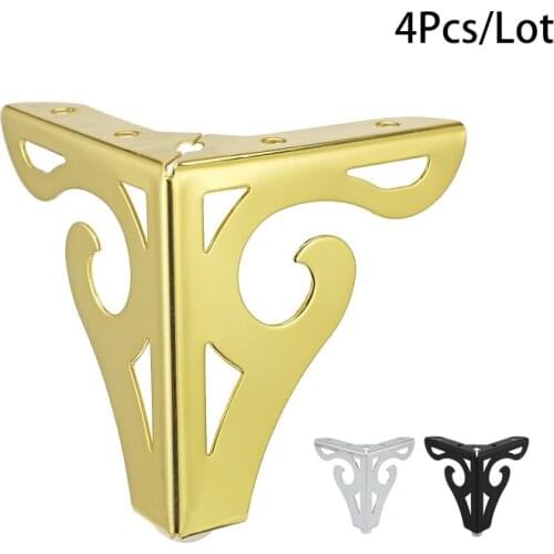 4Pcs/set Metal Furniture Legs with Rubber Feet Pad Cabinet Table Legs Hollow Carving Hardware Sofa Furniture Foot Level