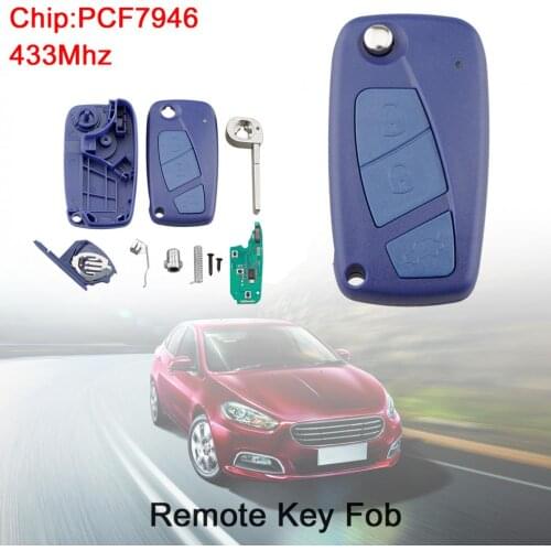 433Mhz 3 Buttons Flip Car Remote Key Fob with PCF7946 Chip Blue Fit for Fiat 500 Panda / Bravo / Punto
