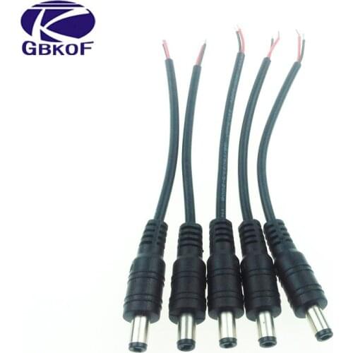 5pcs/lot 12V DC Power Plug Male Connector 5.5X2.1mm With Cord Cable For 5050 3528 2835 Led Strip CCTV Free Shipping