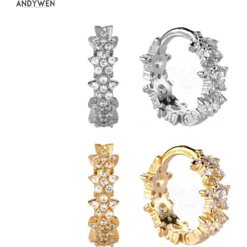 ANDYWEN 925 Sterling Silver Sunflower Hoops Pendiente Piercing Ohrringe Earring Circle Gold Rock Punk Crystal Zircon CZ Jewelry
